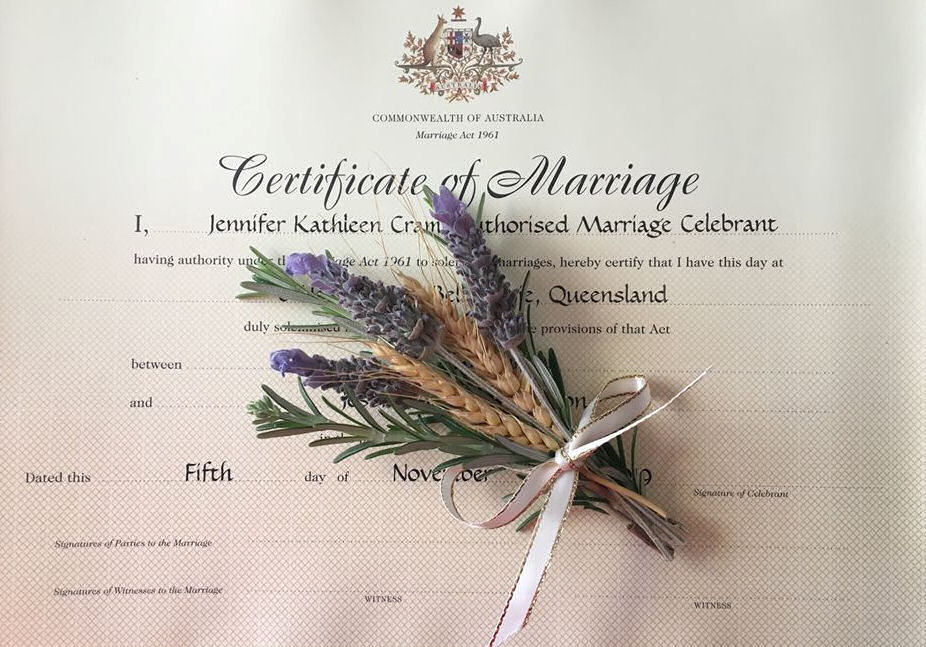 Presentation Marriage Certificate showing
                          two places only for witness signature