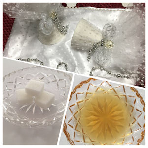 Persian
                      sugar cones, sugar cubes and honey on cut glass
                      dishes