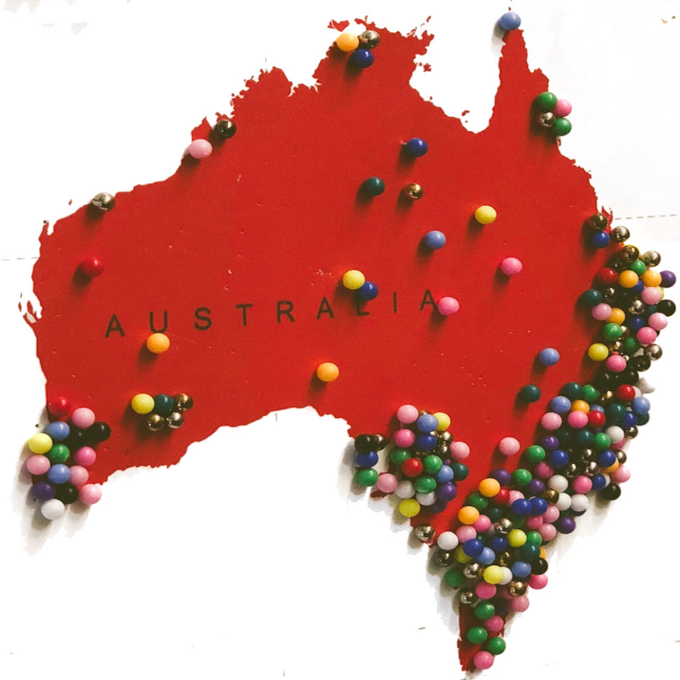 Map of Australia with coloured pins