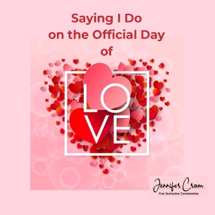 Saying I Do on the Official Day of Love with
                      hearts on a pink background