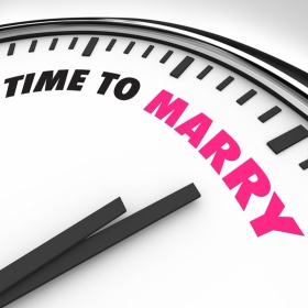 Part clock face with
                      the words Time to Marry
