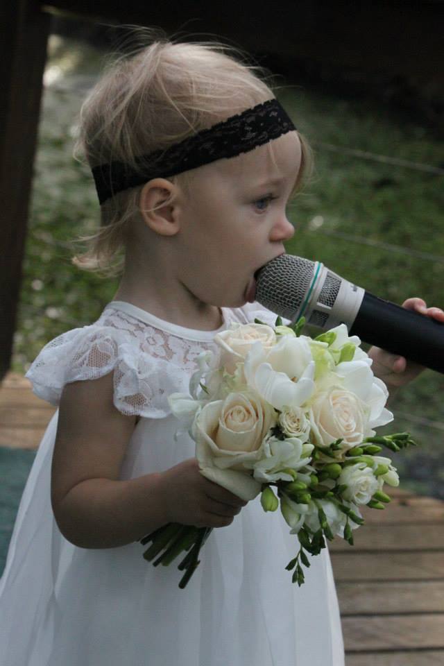 Flower girl with microphone