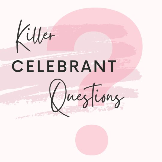 A pink
                    Question Mark with the words Killer Celebrant
                    Questions