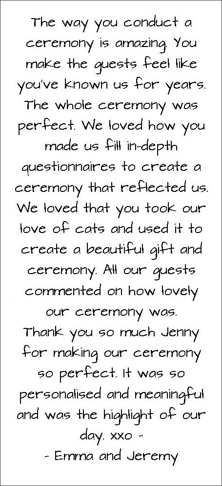Review of Jennifer Cram,
Brisbane Marriage Celebrant