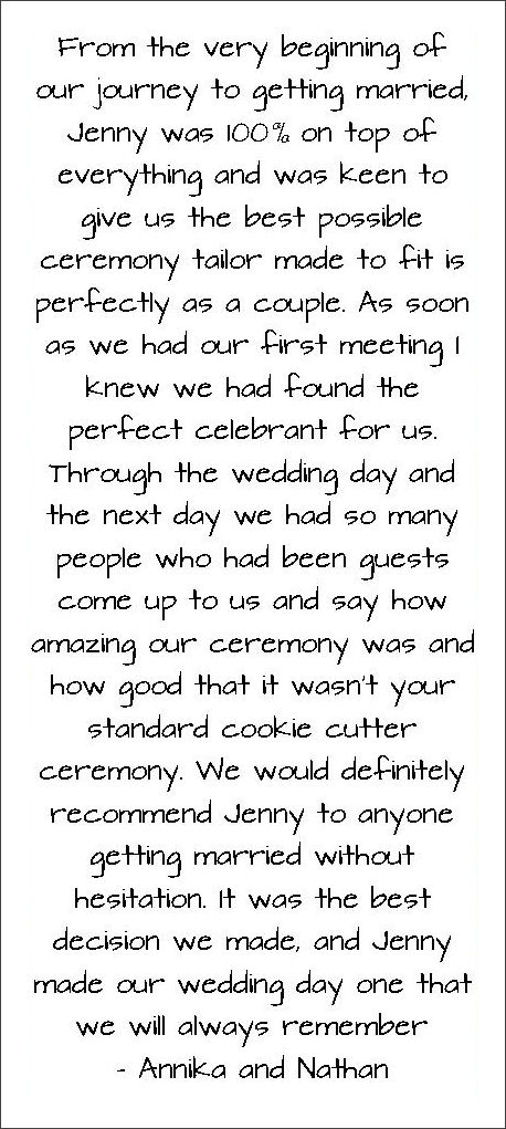 Review of Jennifer Cram, Brisbane Marriage
Celebrant