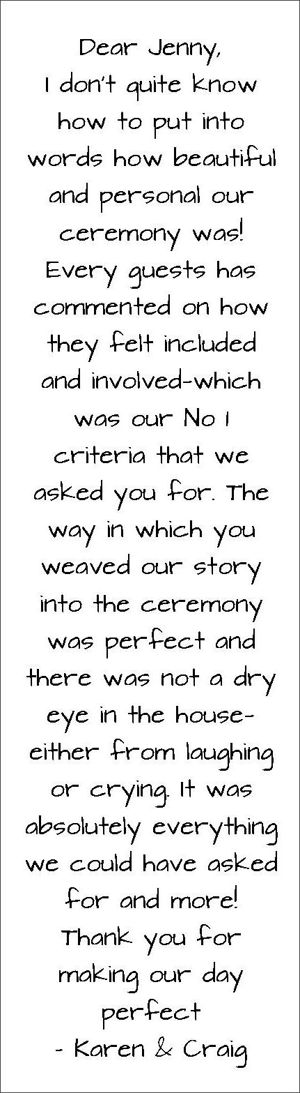 Testimonial about Jennifer
Cram,Brisbane Marriage Celebrant