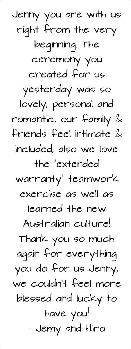 Review of Jennifer Cram, Brisbane Marriage
Celebrant