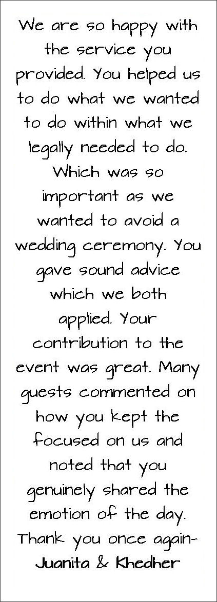 Testimonial about Jennifer Cram,
The Celebrant Who Gives You More