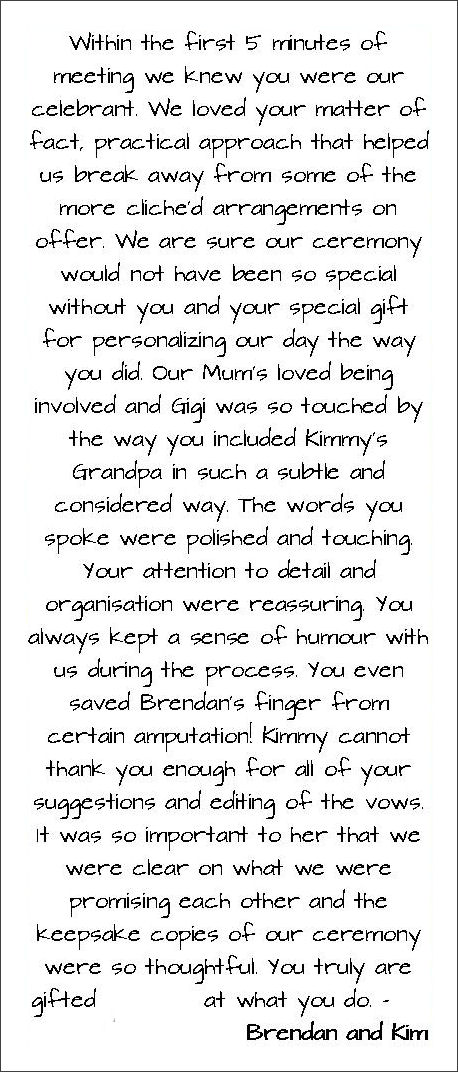 Testimonial about Jennifer Cram, Brisbane
Marriage Celebrant