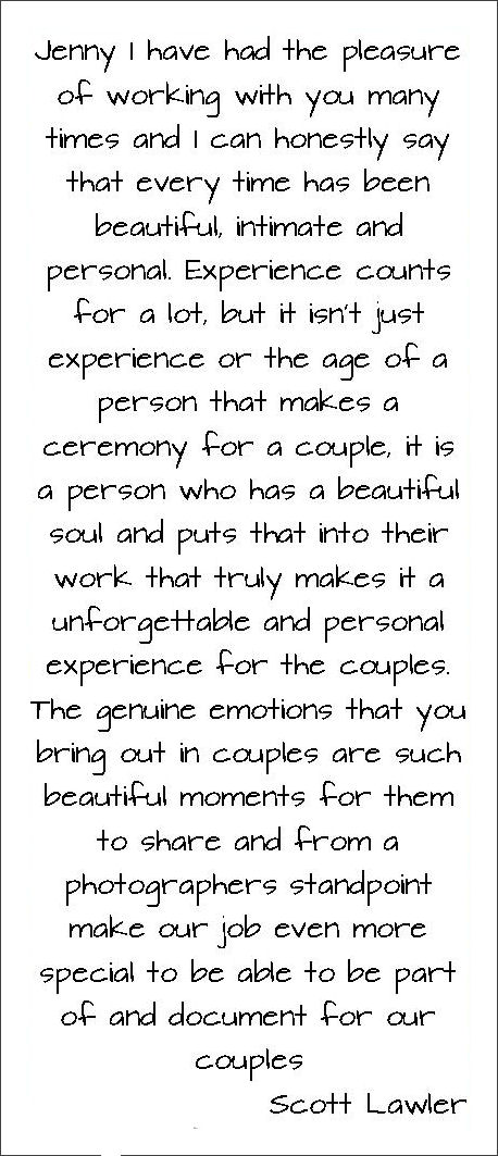 Testimonial about Jennifer Cram,
Brisbane Marriage Celebrant