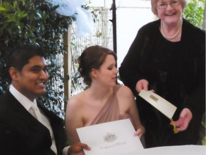 Amy and Fraaz
                      married by Jennifer Cram Brisbane Civil Celebrant