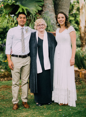 Cara and Ron after their marriage solemnised
                  by Jennifer Cram, Brisbane Marriage Celebrant