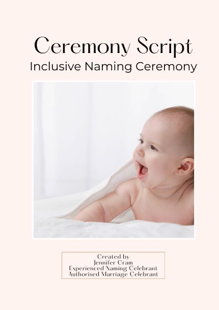 Ceremony Script Inclusive Naming Ceremony
                      Cover of the book by Jennifer Cram, Celebrant the
                      book cover Happy baby lying on a white blanket