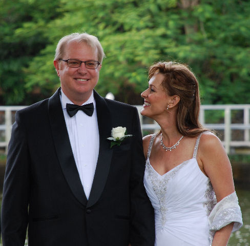 Francis and Trish, happily married by
                    Jennifer Cram at Roma Street Parklands