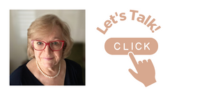 Image of Jennifer Cram, Brisbane Naming
                    Celebrant, who is wearing eyeglasses with red
                    frames, and the words Let's Talk, Click to contact