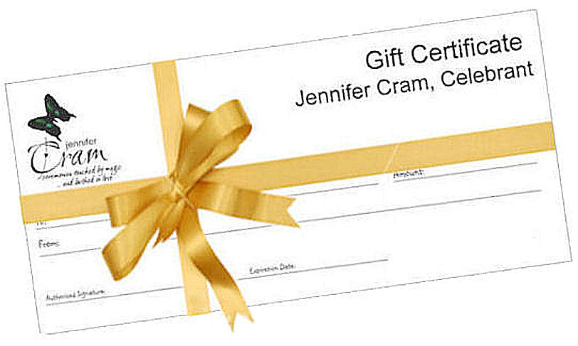 Gift Certificate for a ceremony conducted by
                  Jennifer Cram Brisbane Marriage Celebrant