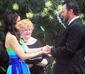 Leonie and Mark with Brisbane Marriage
                          Celebrant, Jennifer Cram